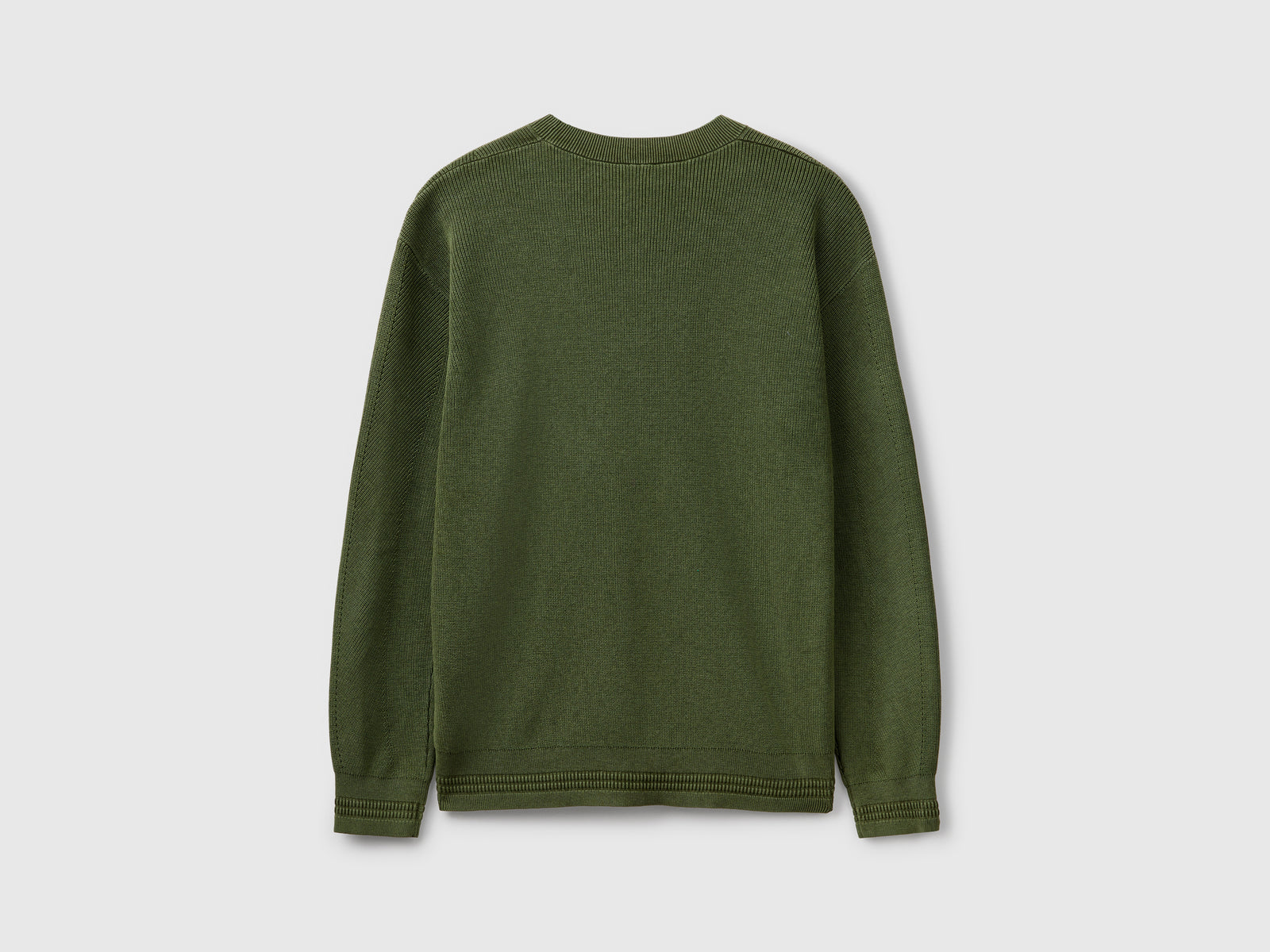 Maglia lavorata in puro cotone da uomo verde scuro 2 | Benetton Outlet