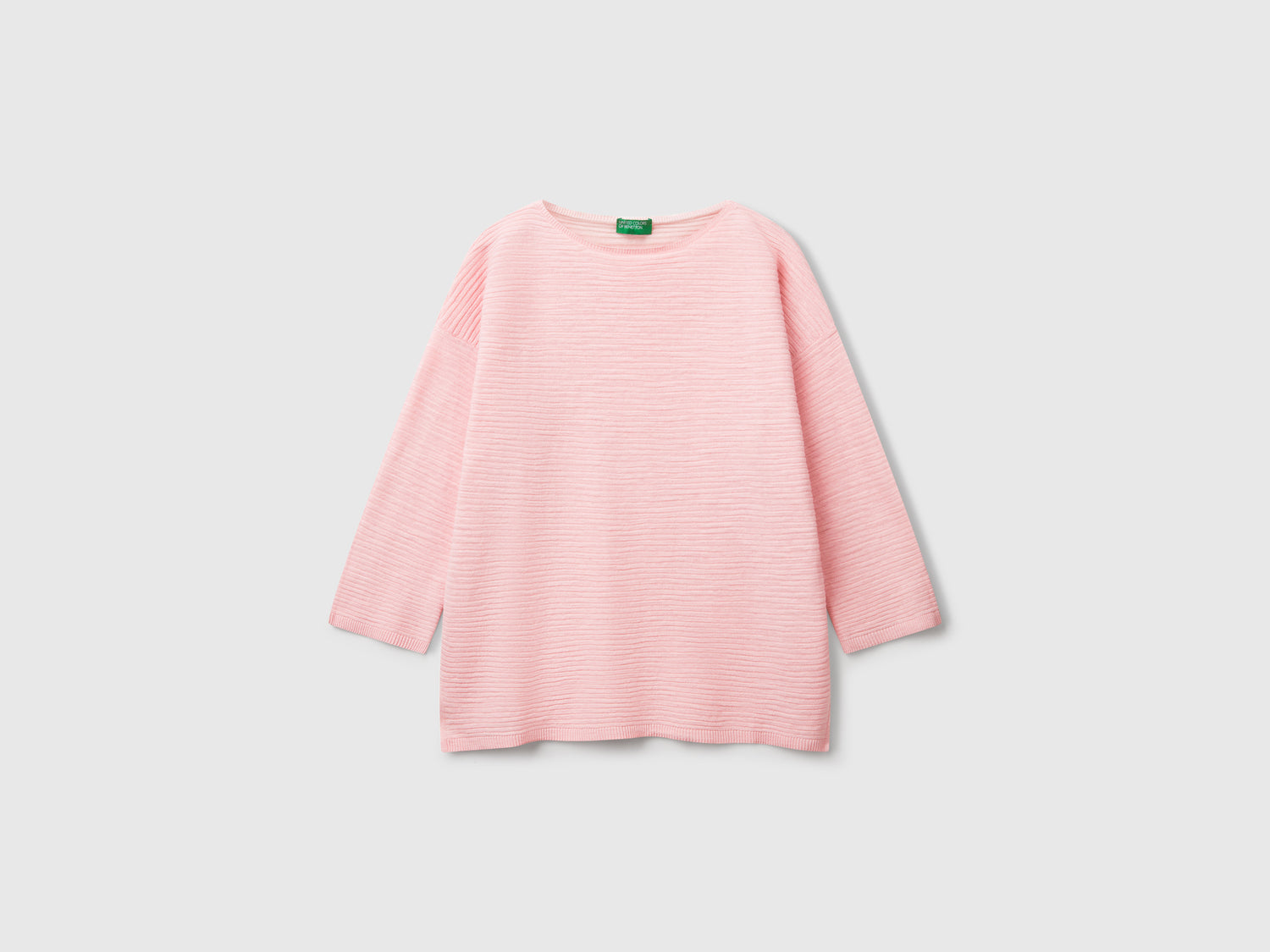 Maglia in misto lino con manica a 3/4 da donna rosa tenue | Benetton Outlet