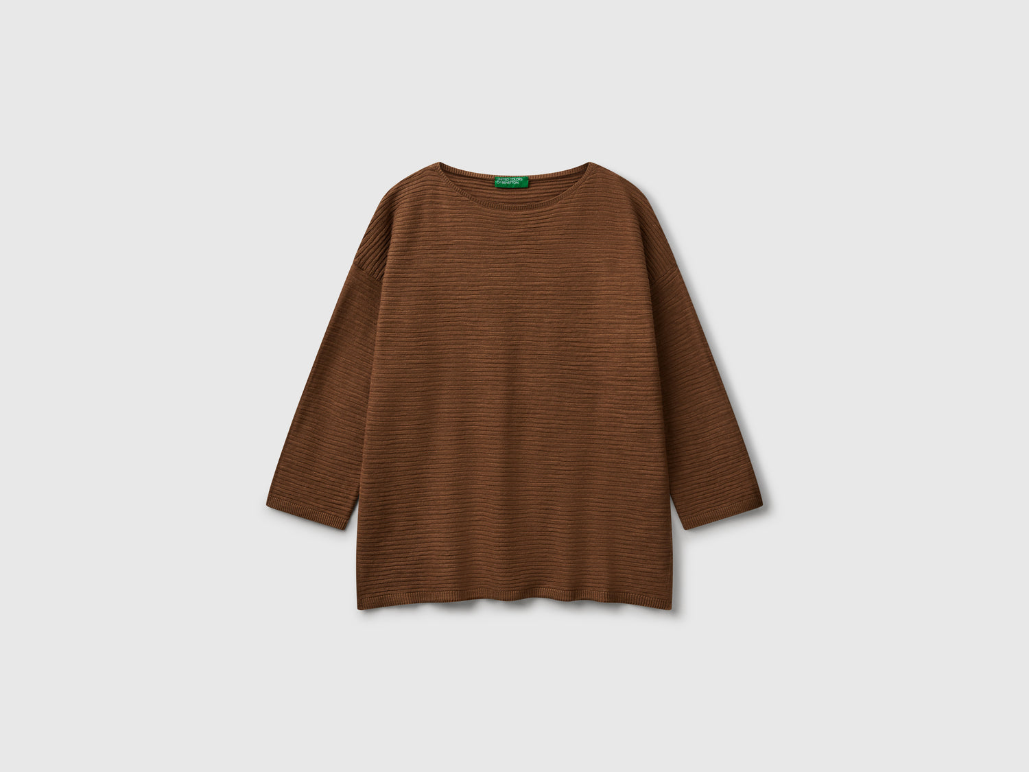 Maglia in misto lino con manica a 3/4 da donna marrone | Benetton Outlet