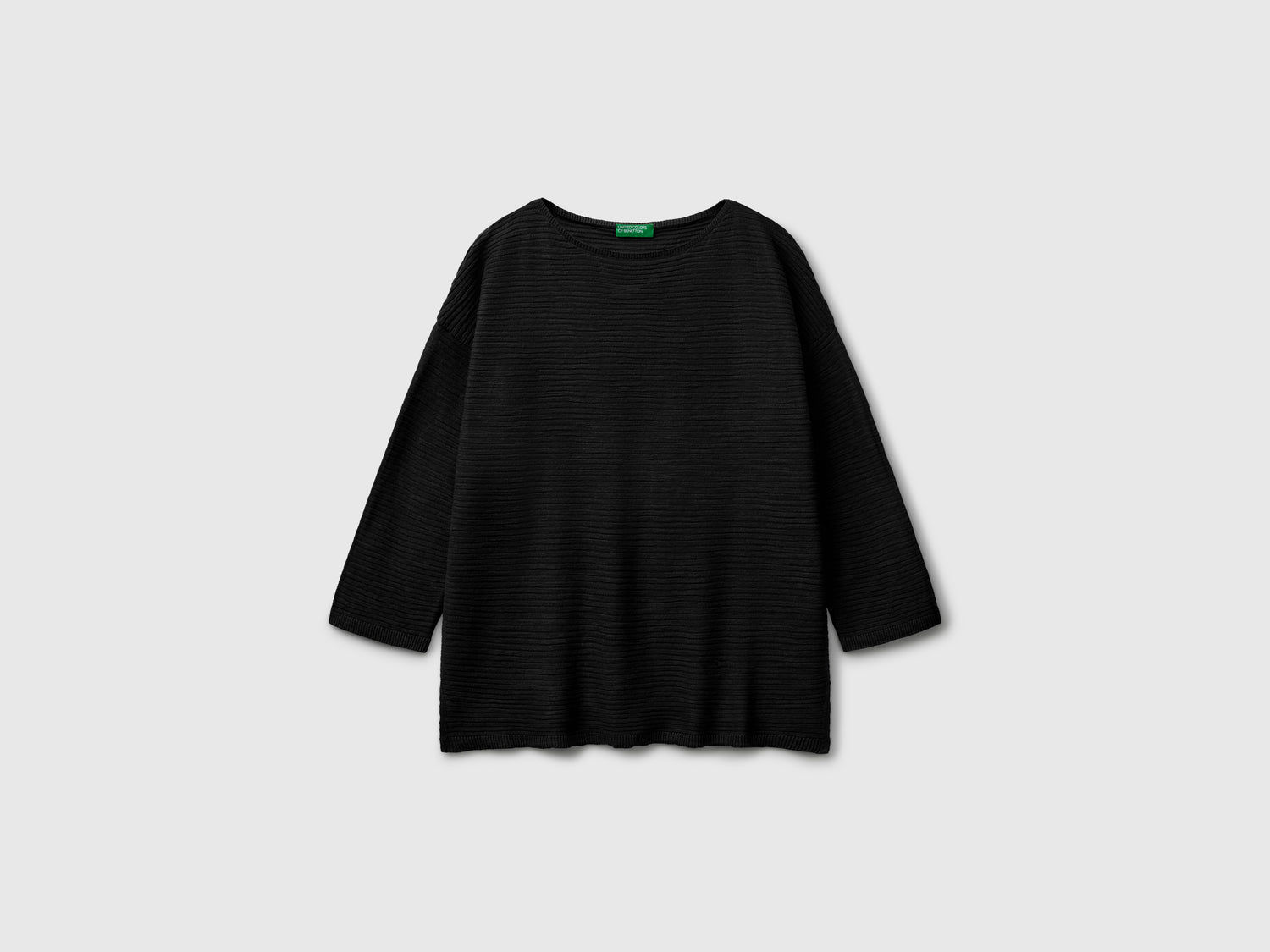Maglia in misto lino con manica a 3/4 da donna nero | Benetton Outlet