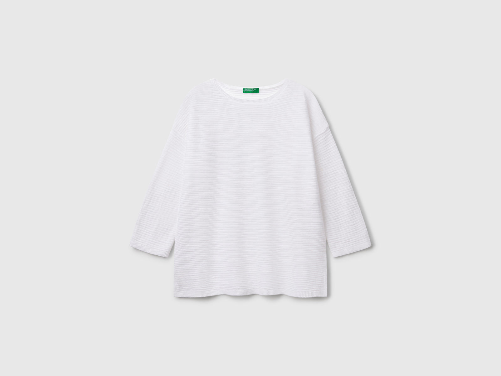 Maglia in misto lino con manica a 3/4 da donna bianco | Benetton Outlet