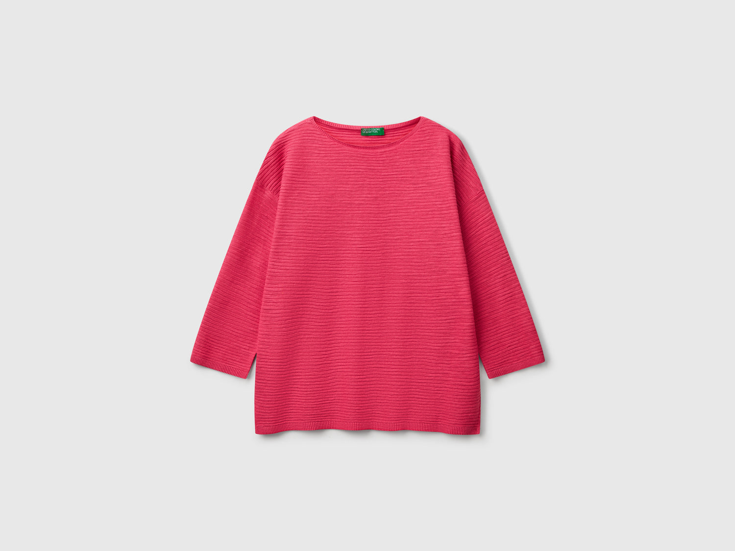 Maglia in misto lino con manica a 3/4 da donna fragola | Benetton Outlet