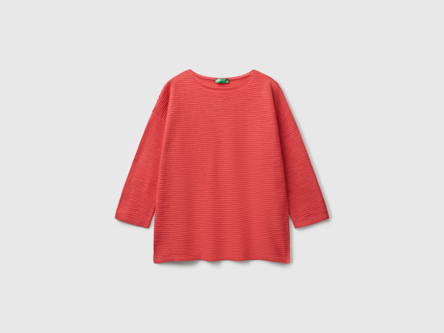 Maglia in misto lino con manica a 3/4 da donna rosso mattone | Benetton Outlet