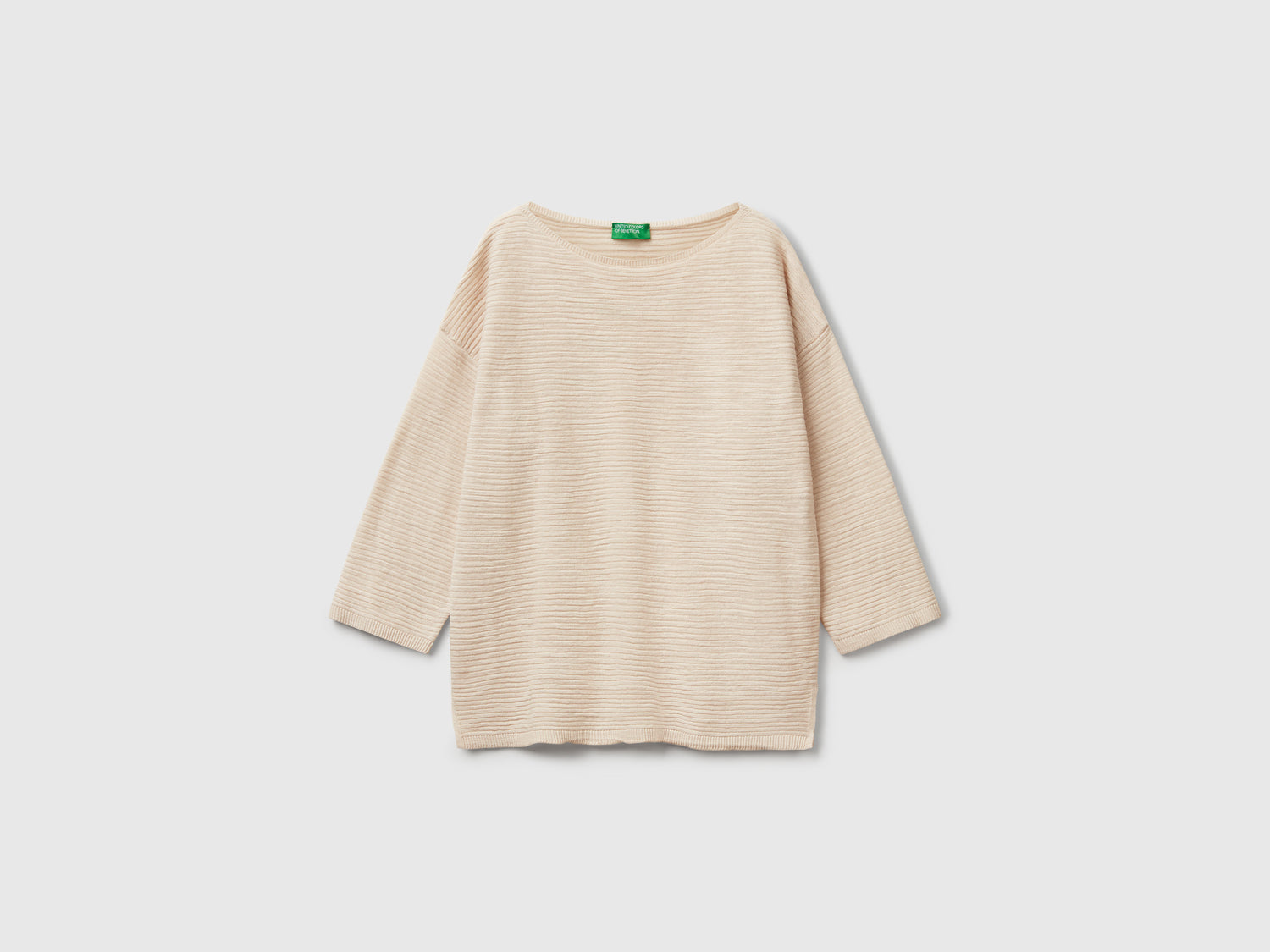 Maglia in misto lino con manica a 3/4 da donna beige | Benetton Outlet