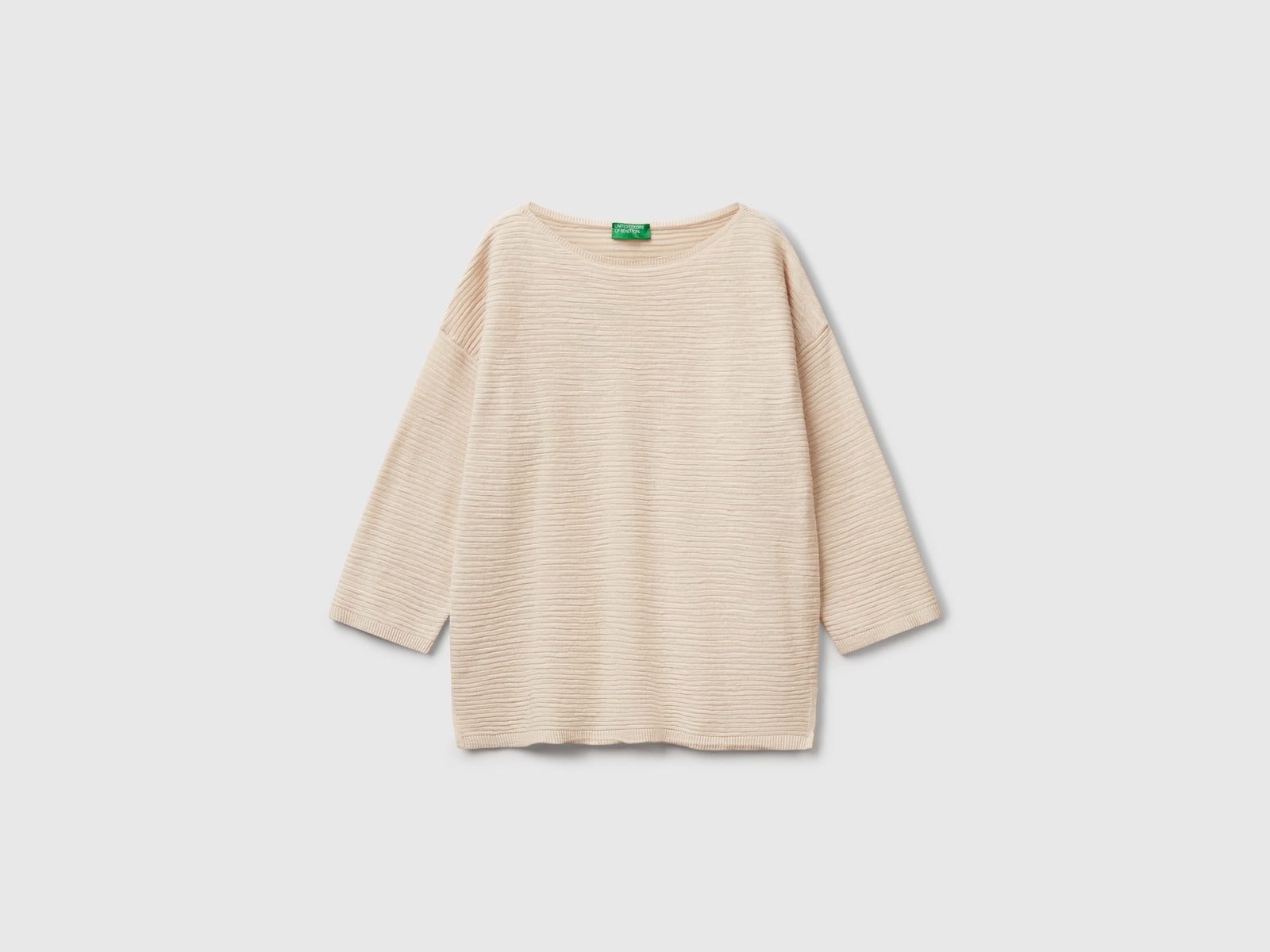 Maglia in misto lino con manica a 3/4 da donna beige | Benetton Outlet