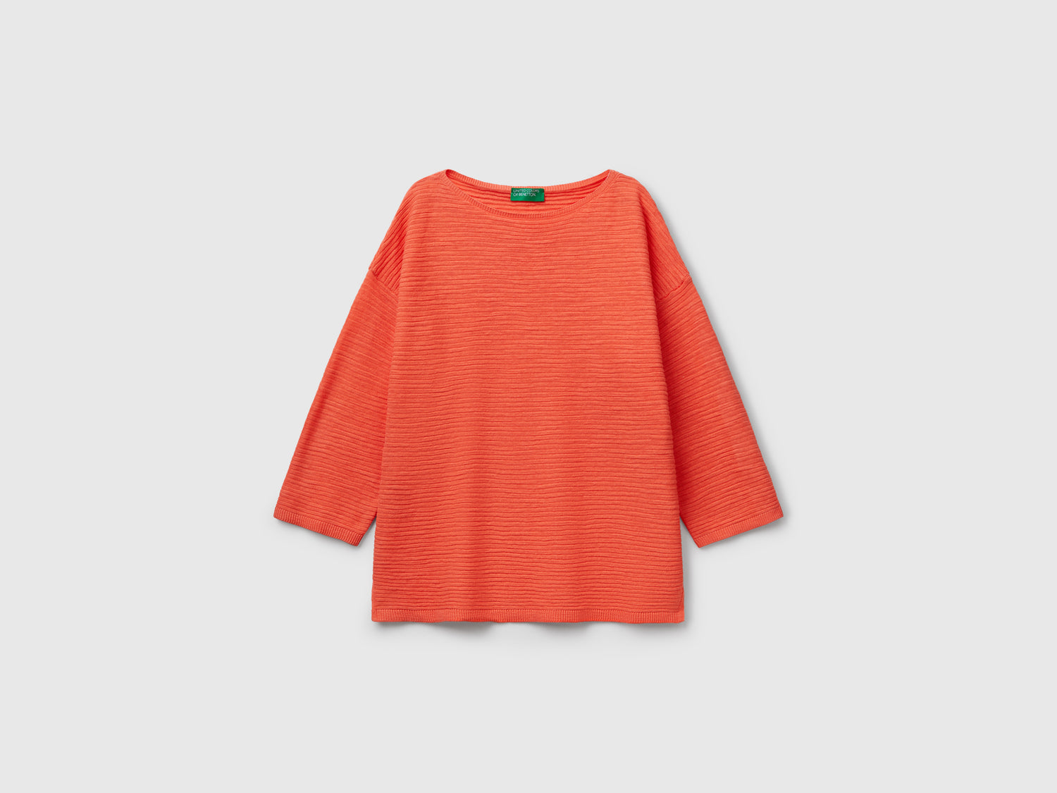 Maglia in misto lino con manica a 3/4 da donna arancione | Benetton Outlet