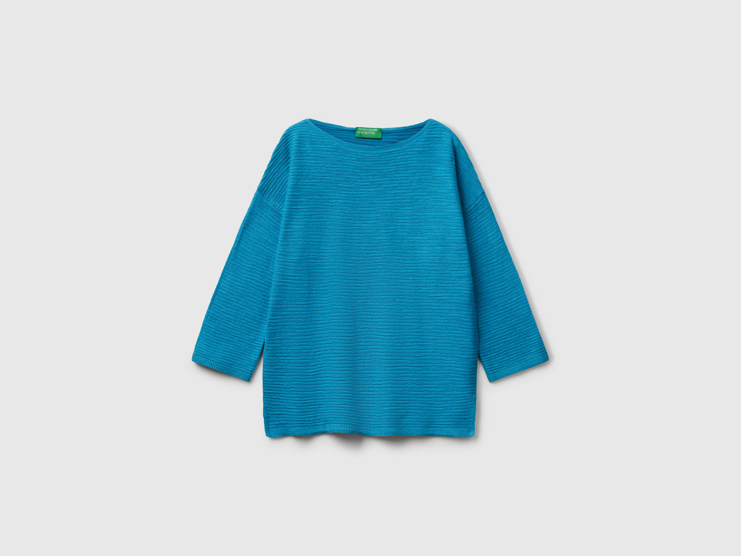 Maglia in misto lino con manica a 3/4 da donna verde ottanio | Benetton Outlet