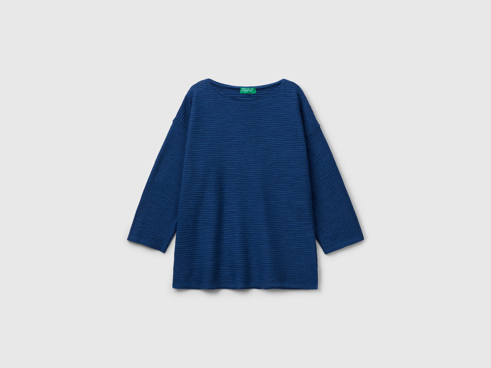 Maglia in misto lino con manica a 3/4 da donna avio | Benetton Outlet