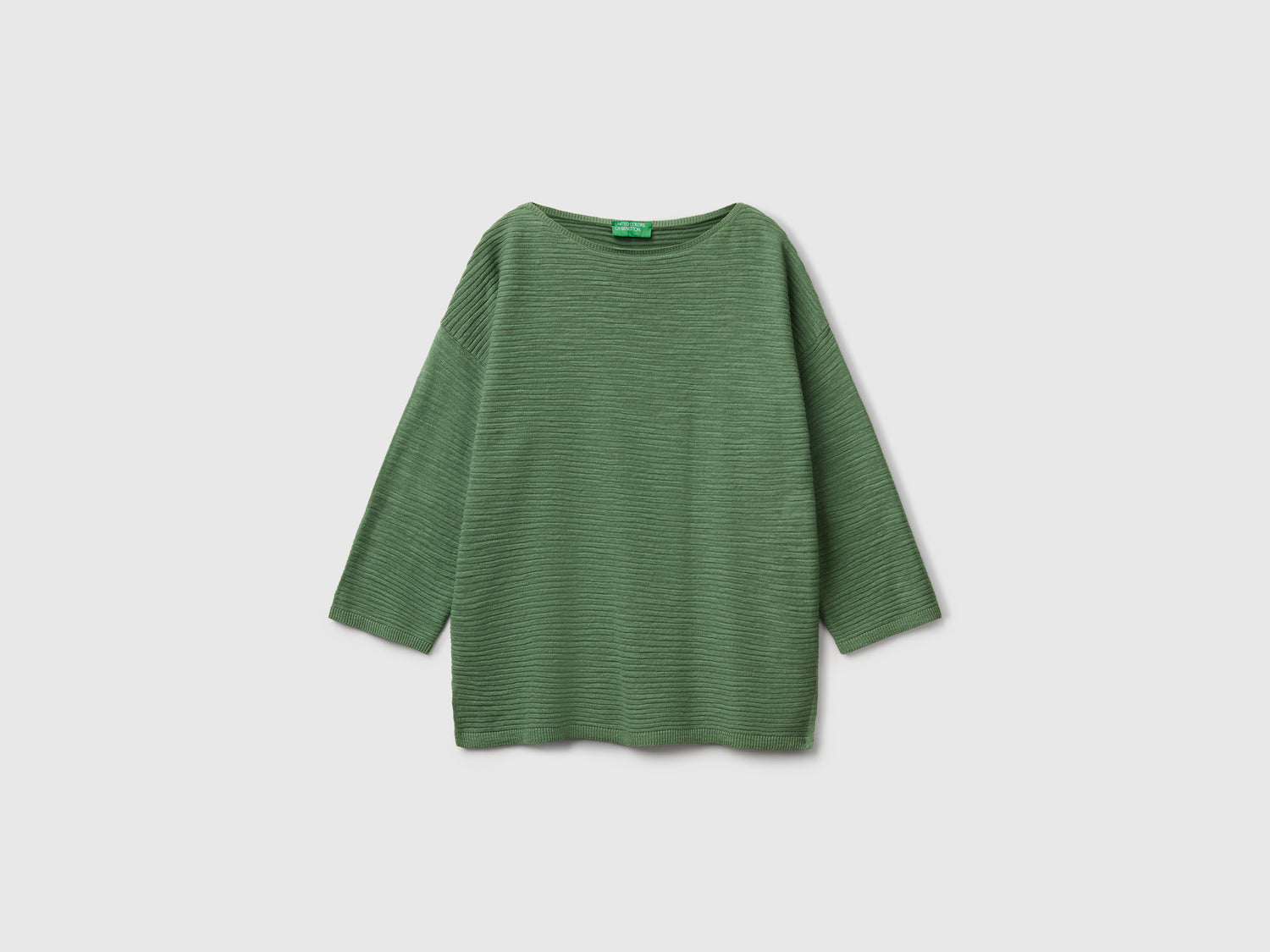 Maglia in misto lino con manica a 3/4 da donna verde | Benetton Outlet