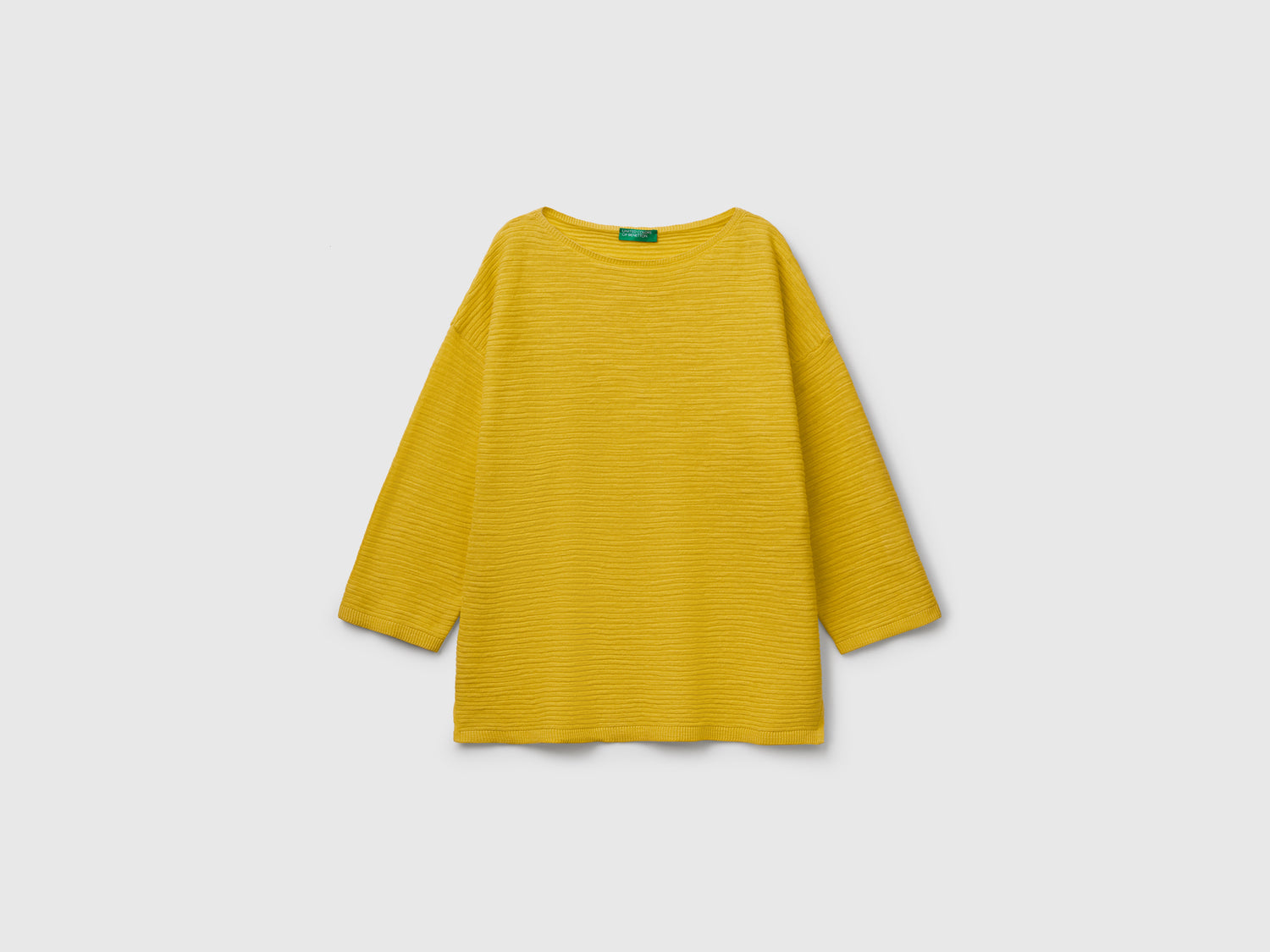 Maglia in misto lino con manica a 3/4 da donna senape | Benetton Outlet
