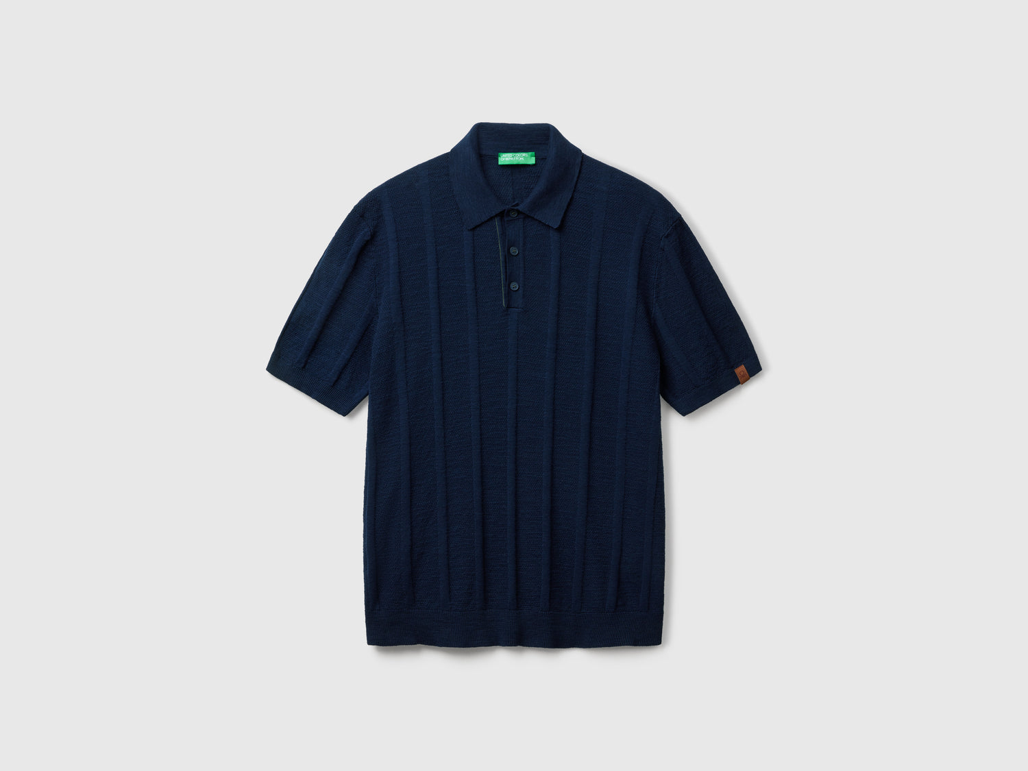 Polo in maglia di misto lino da uomo blu scuro | Benetton Outlet