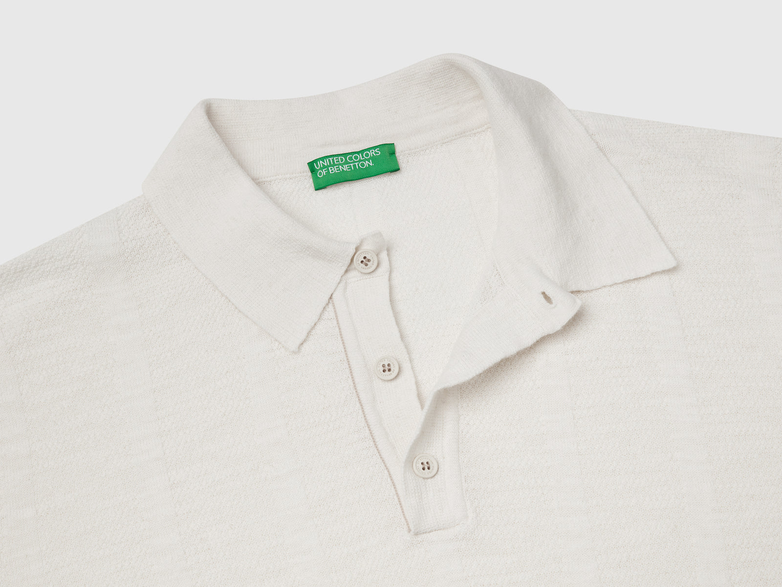 Polo in maglia di misto lino da uomo bianco panna 3 | Benetton Outlet