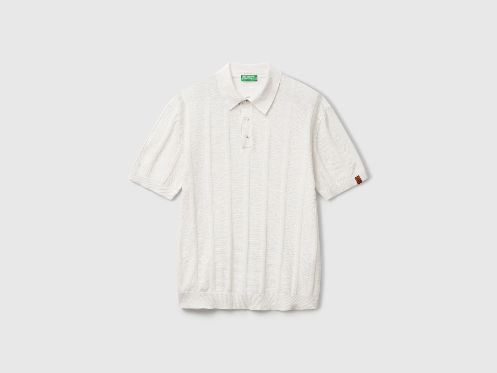 Polo in maglia di misto lino da uomo bianco panna | Benetton Outlet