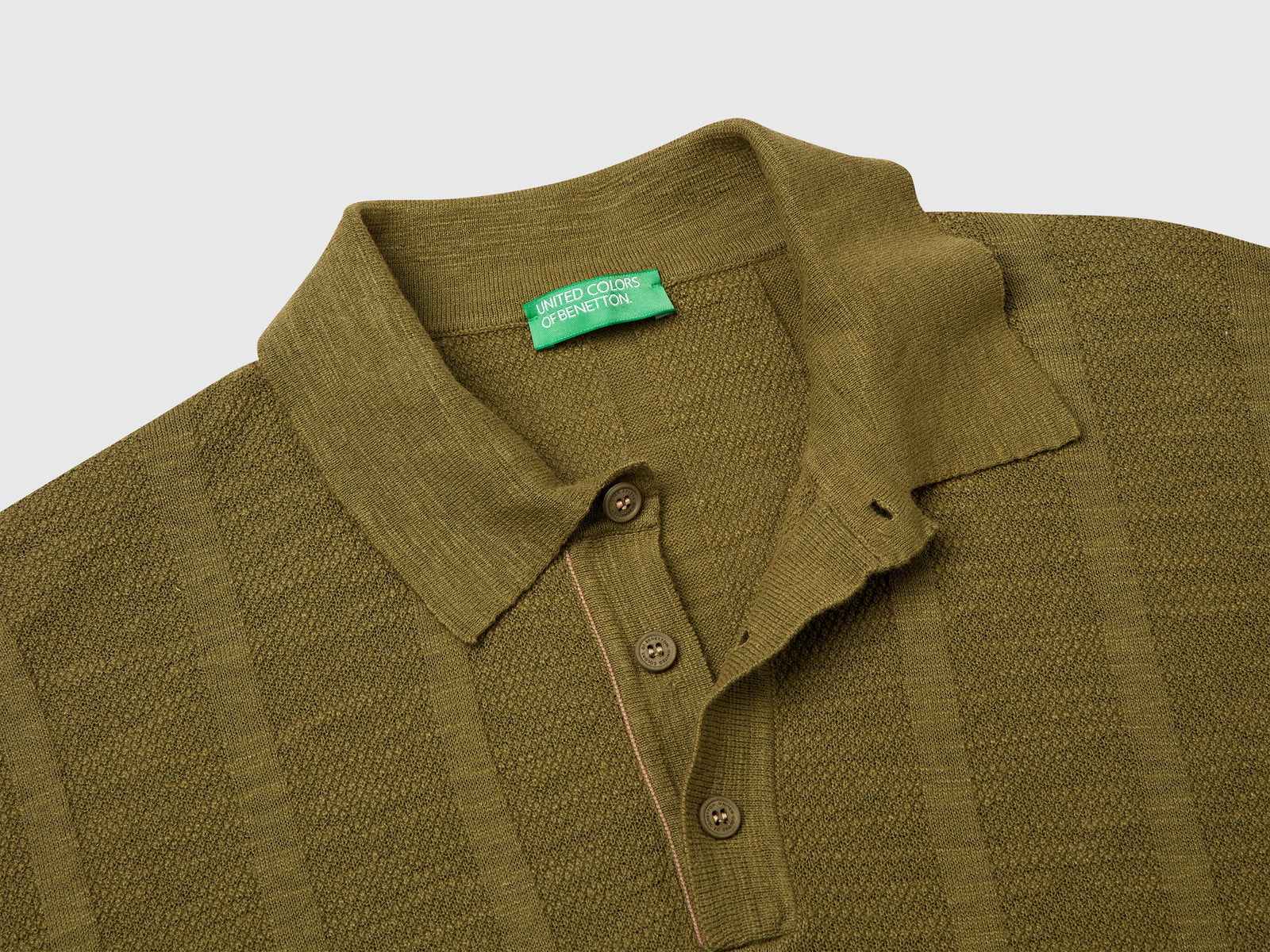 Polo in maglia di misto lino da uomo verde militare 3 | Benetton Outlet