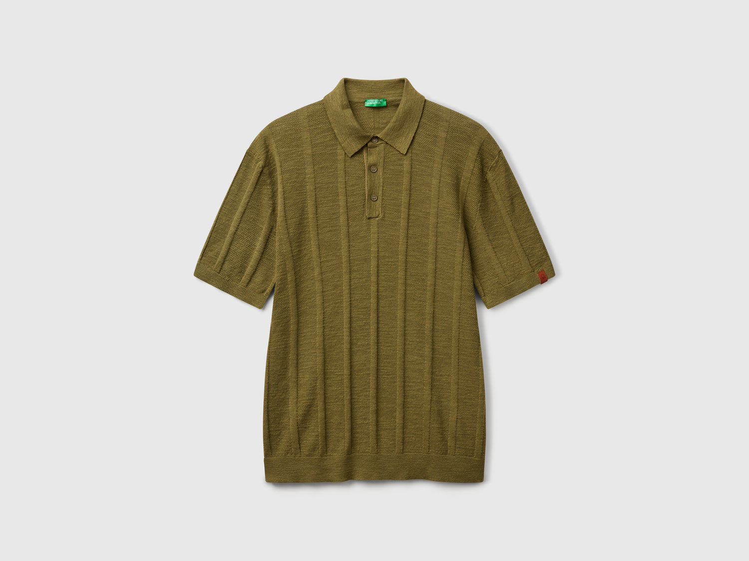 Polo in maglia di misto lino da uomo verde militare | Benetton Outlet