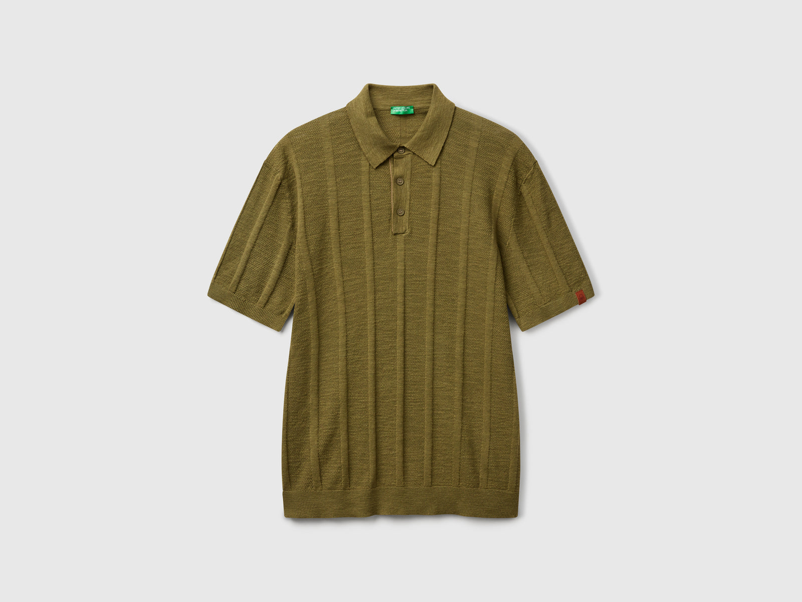 Polo in maglia di misto lino da uomo verde militare | Benetton Outlet