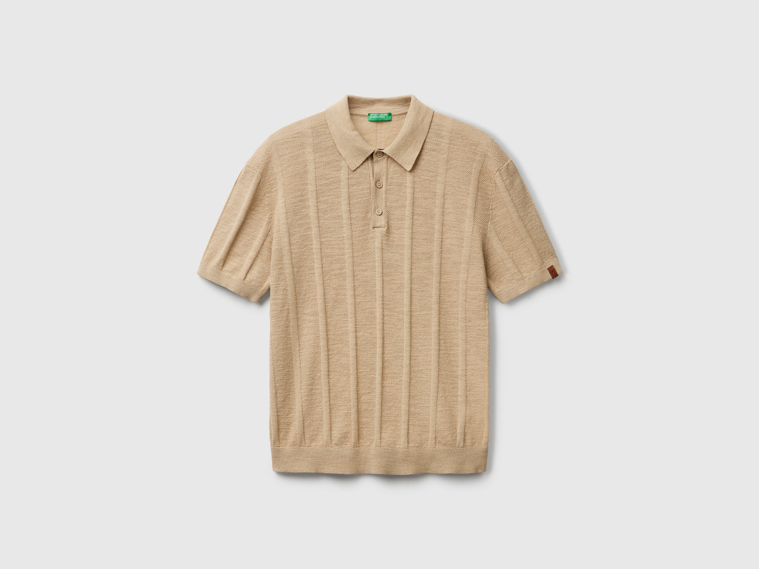 Polo in maglia di misto lino da uomo beige | Benetton Outlet
