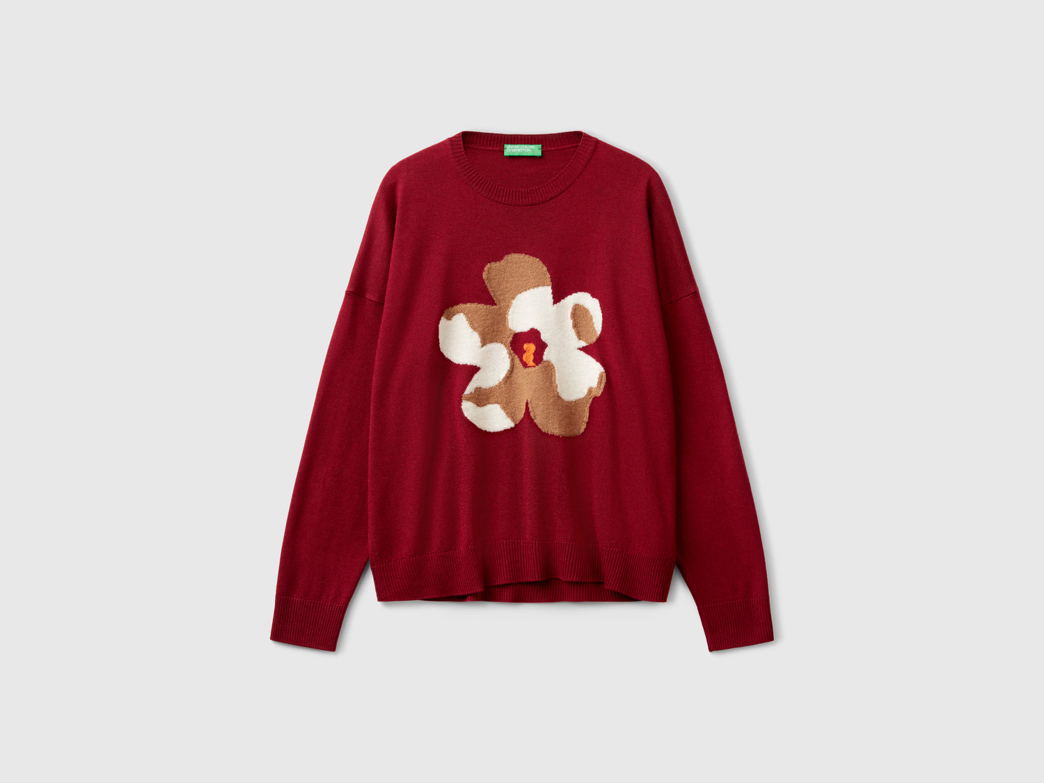 Maglia con intarsio floreale da donna rosso | Benetton Outlet