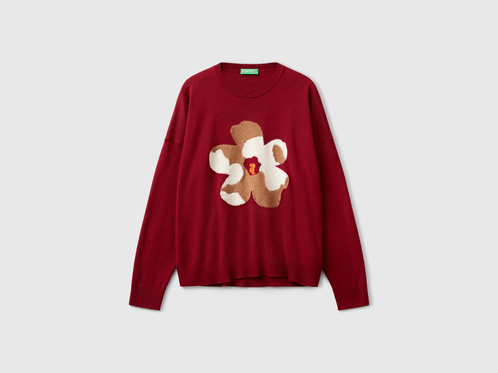 Maglia con intarsio floreale da donna rosso | Benetton Outlet