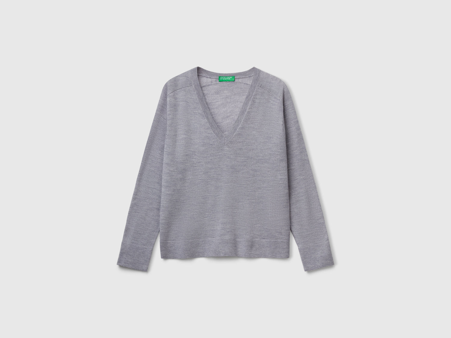 Maglia con scollo a V in pura lana Merino da donna grigio chiaro | Benetton Outlet