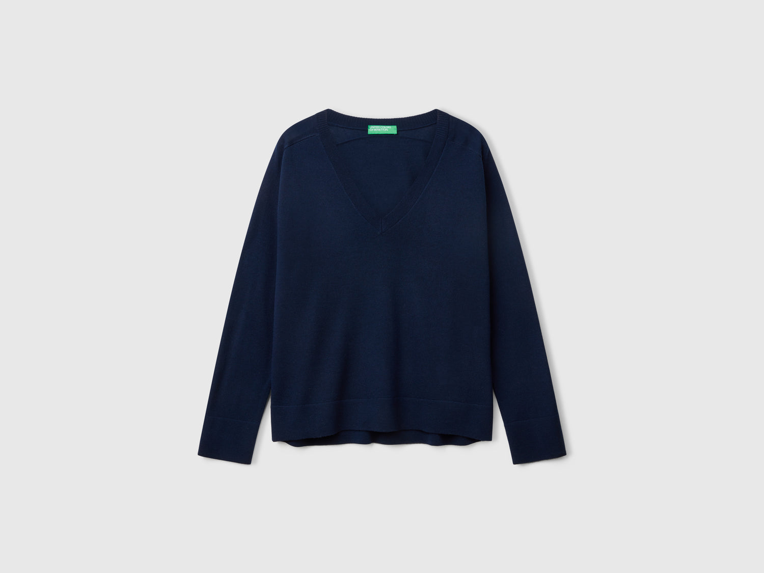 Maglia con scollo a V in pura lana Merino da donna blu scuro | Benetton Outlet