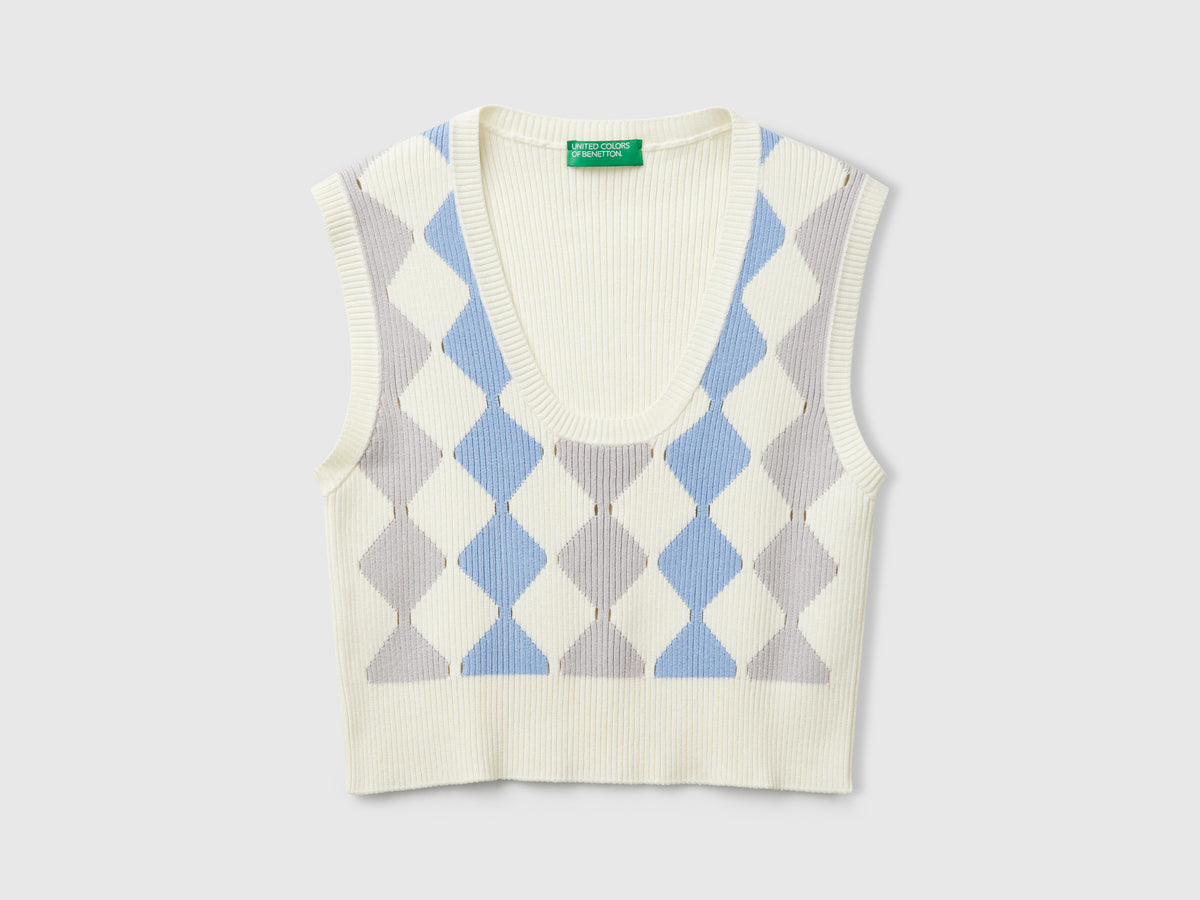 Gilet cropped con intarsio rombi