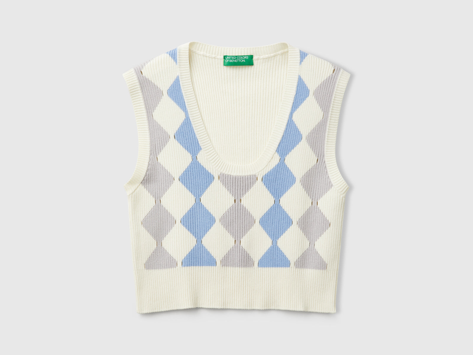 Gilet cropped con intarsio rombi da donna bianco | Benetton Outlet