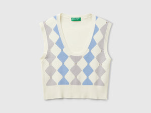 Gilet cropped con intarsio rombi
