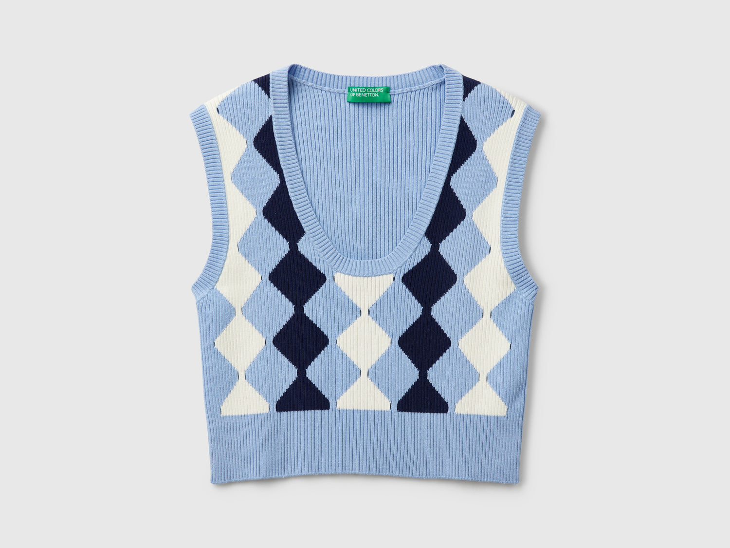 Gilet cropped con intarsio rombi da donna azzurro | Benetton Outlet