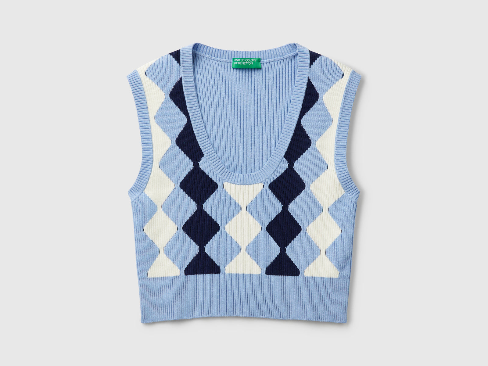Gilet cropped con intarsio rombi da donna azzurro | Benetton Outlet