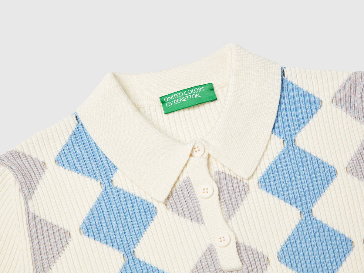 Polo in maglia con intarsio rombi