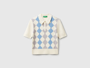 Polo in maglia con intarsio rombi