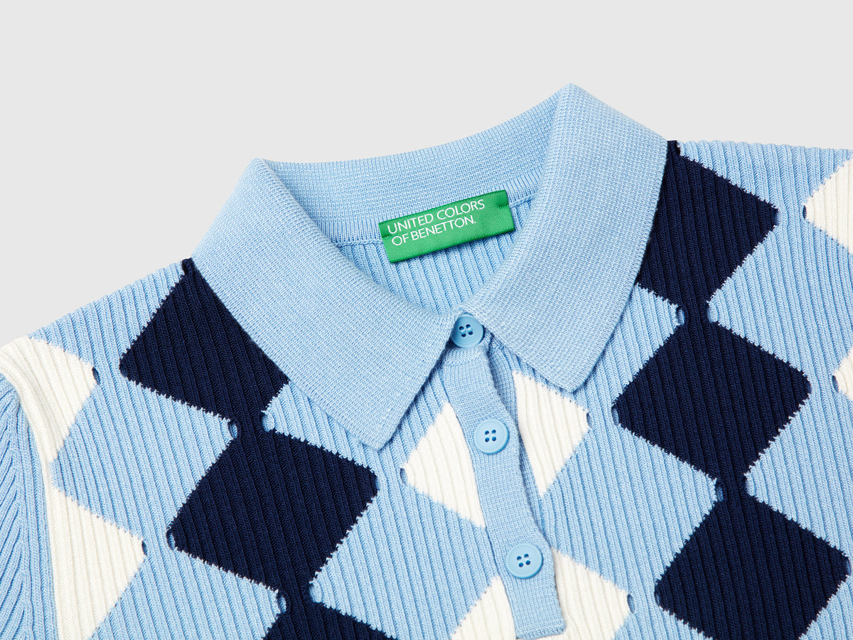 Polo in maglia con intarsio rombi