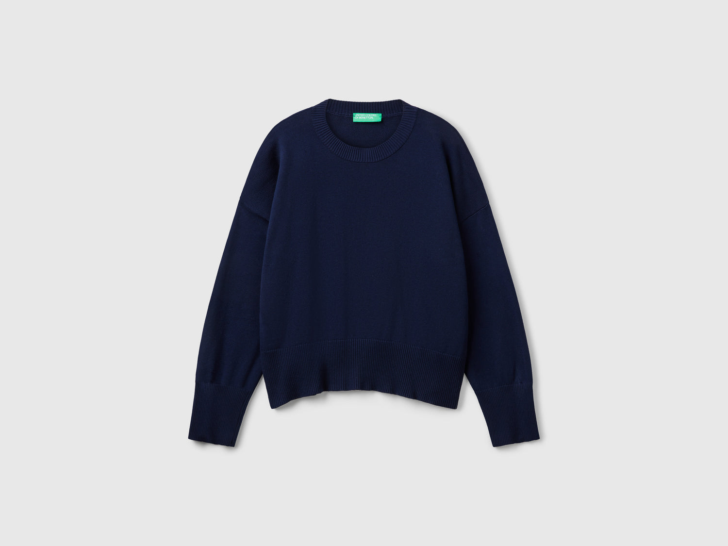Crew neck sweater in tricot cotton da donna blu scuro | Benetton Outlet