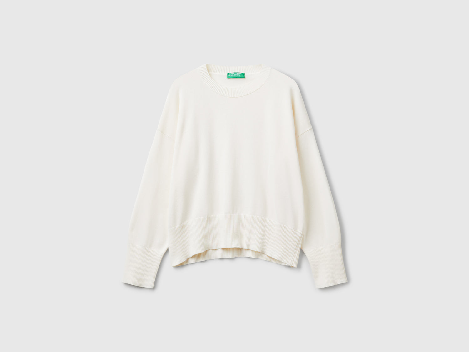 Crew neck sweater in tricot cotton da donna bianco panna | Benetton Outlet