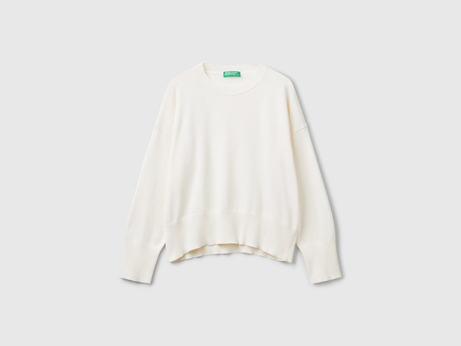 Crew neck sweater in tricot cotton da donna bianco panna | Benetton Outlet