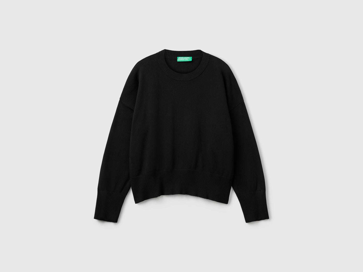 Maglia girocollo in cotone tricot da donna nero | Benetton Outlet