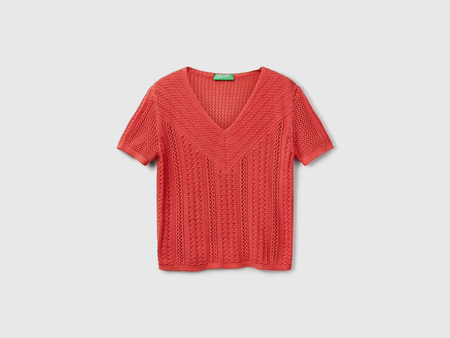 Maglioncino con trafori da donna rosso mattone | Benetton Outlet