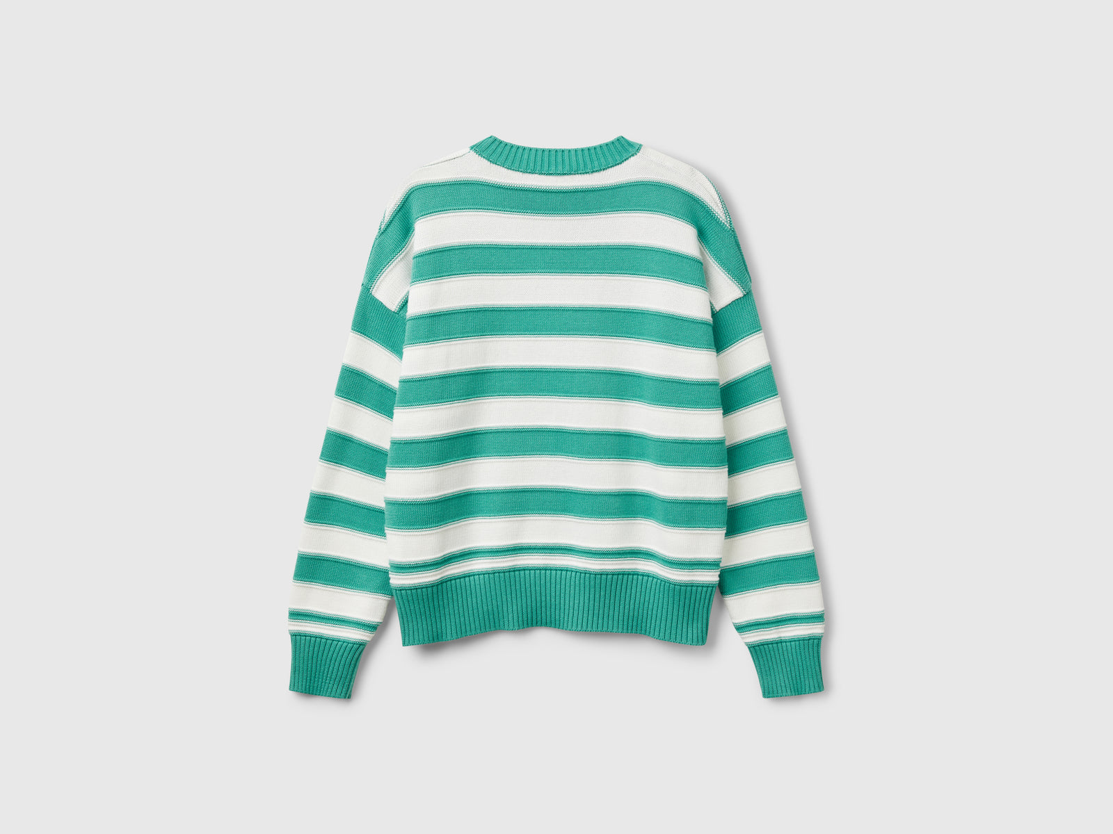 Maglia a righe in cotone tricot da donna verde acqua 2 | Benetton Outlet