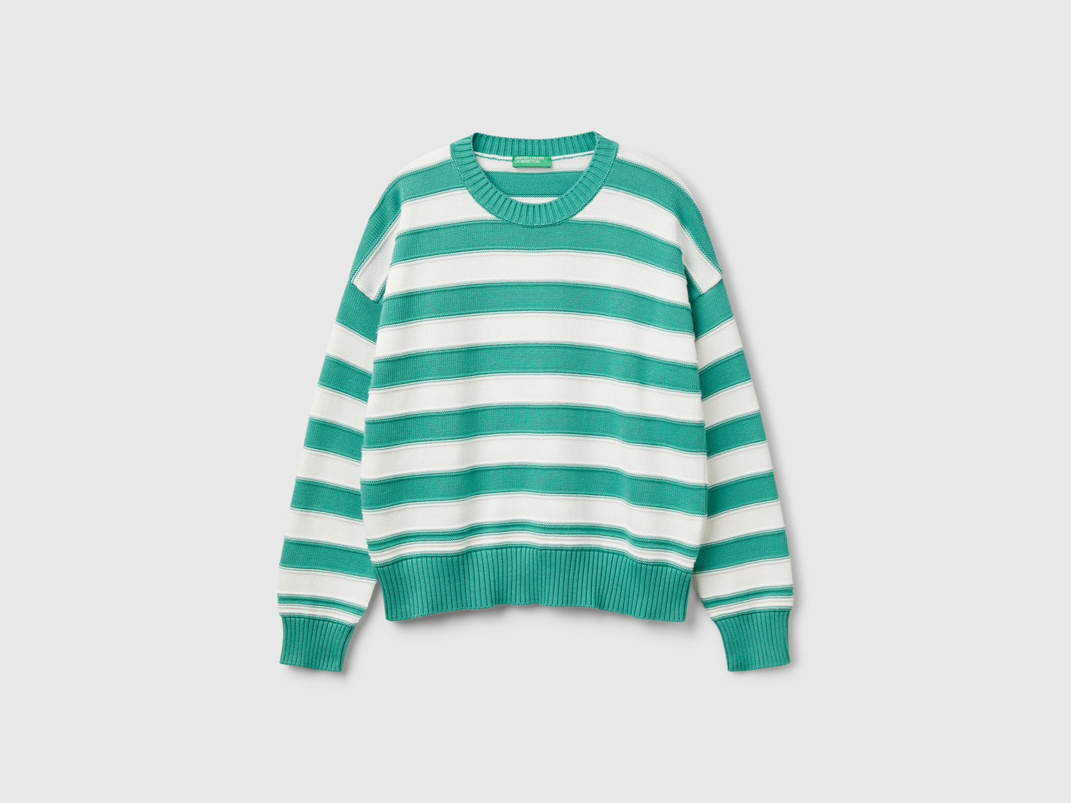 Maglia a righe in cotone tricot da donna verde acqua | Benetton Outlet