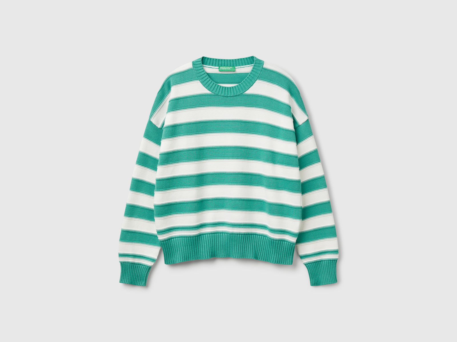 Maglia a righe in cotone tricot da donna verde acqua | Benetton Outlet