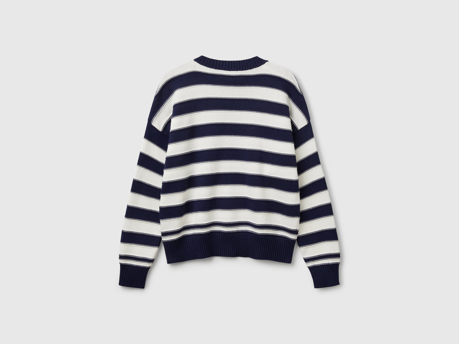 Maglia a righe in cotone tricot da donna blu scuro 2 | Benetton Outlet