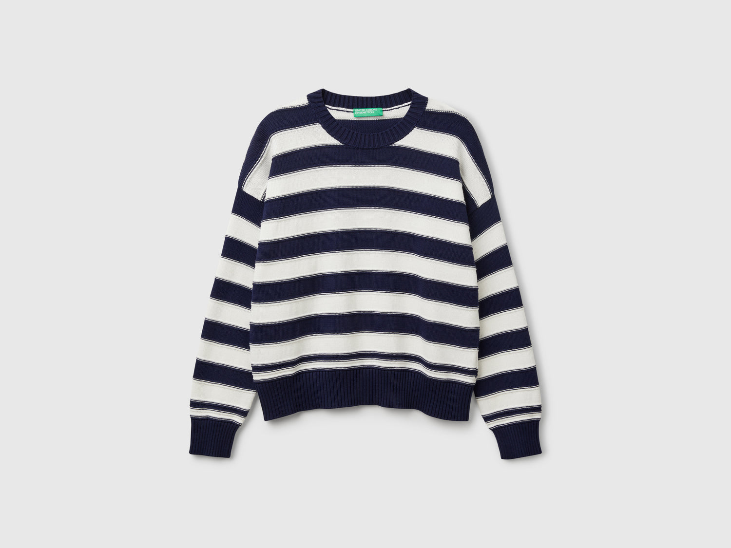 Maglia a righe in cotone tricot da donna blu scuro | Benetton Outlet