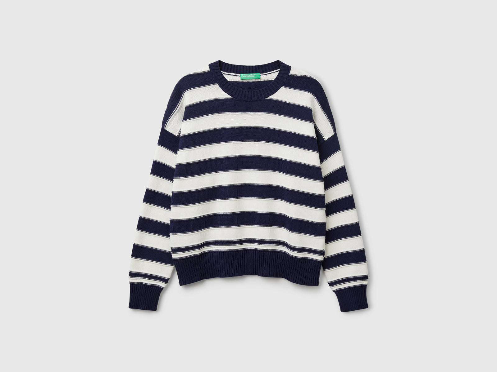 Maglia a righe in cotone tricot da donna blu scuro | Benetton Outlet