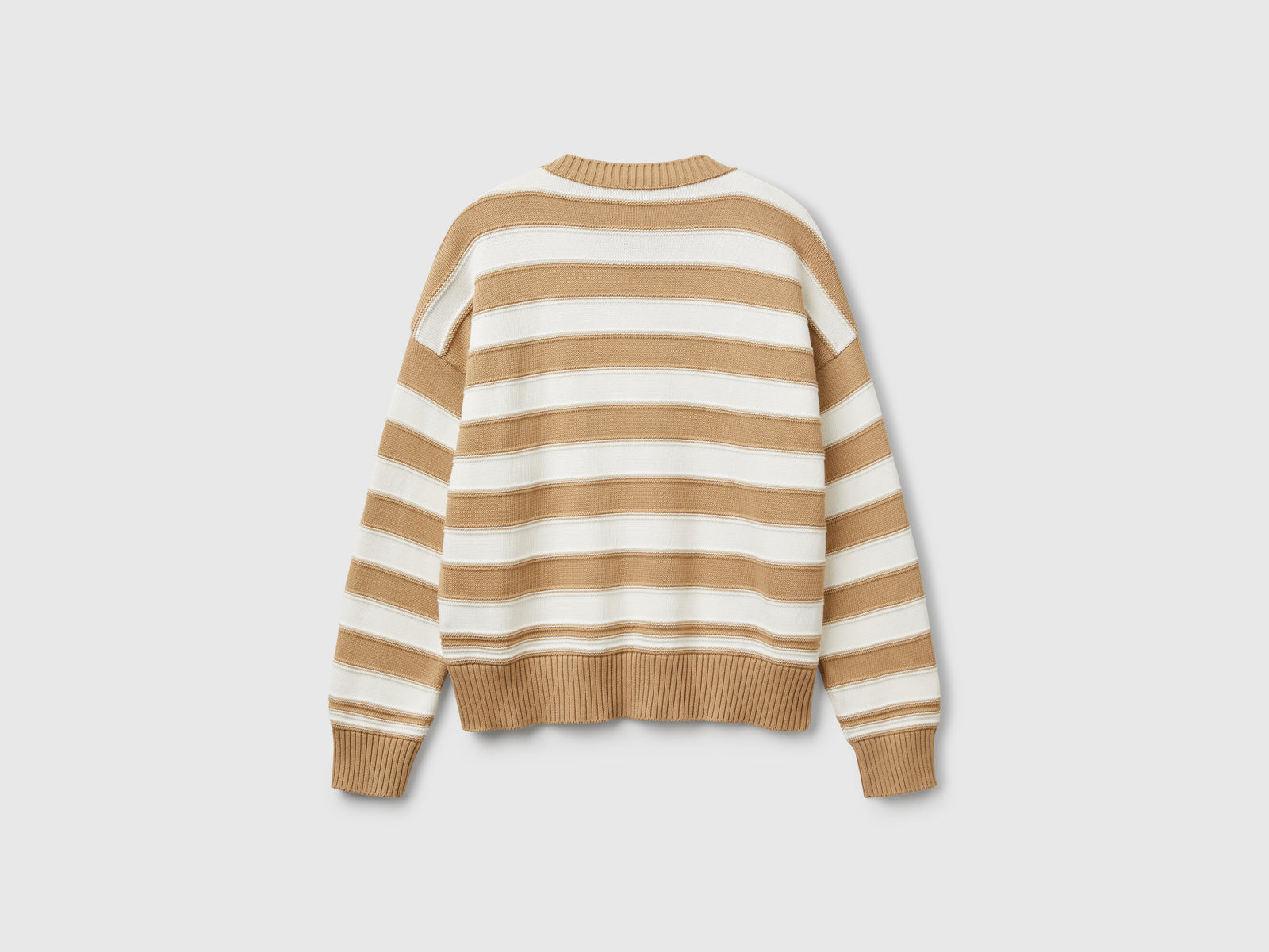 Maglia a righe in cotone tricot da donna beige 2 | Benetton Outlet