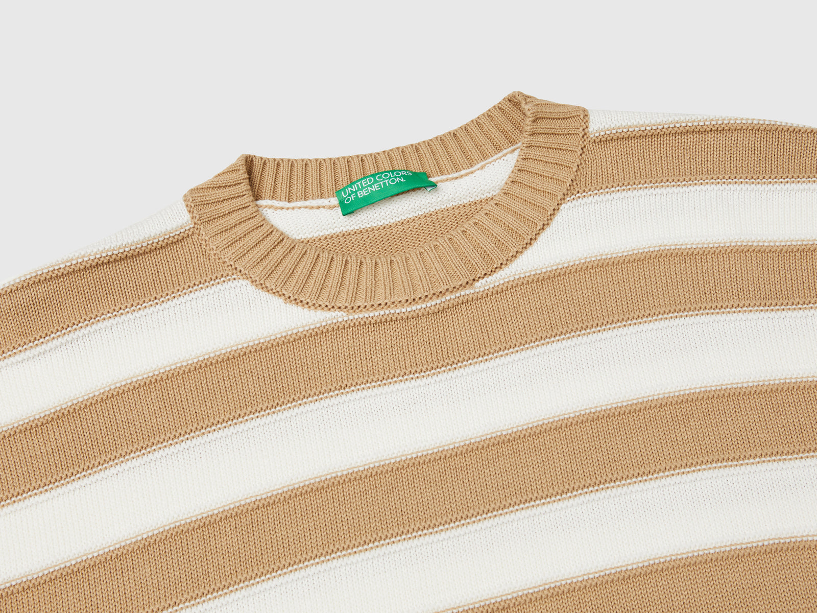 Maglia a righe in cotone tricot da donna beige 3 | Benetton Outlet