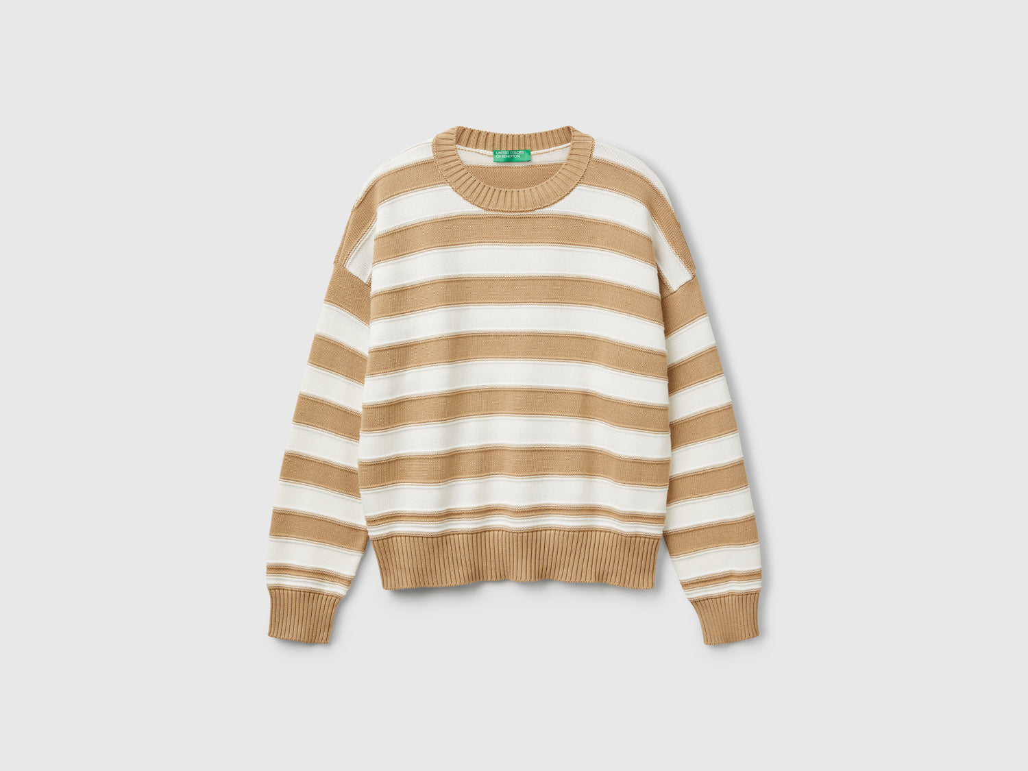 Maglia a righe in cotone tricot da donna beige | Benetton Outlet