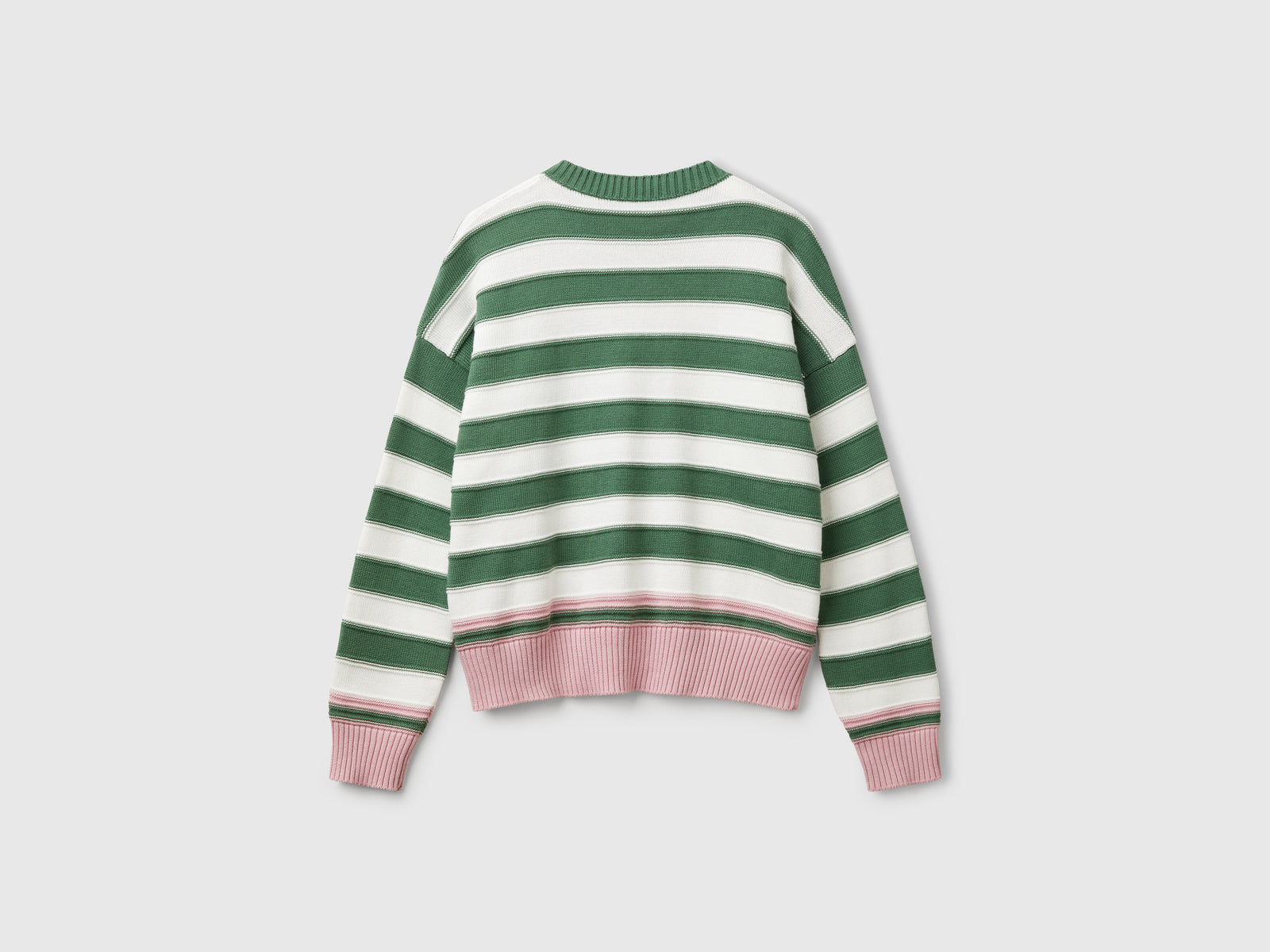 Maglia a righe in cotone tricot da donna verde 2 | Benetton Outlet