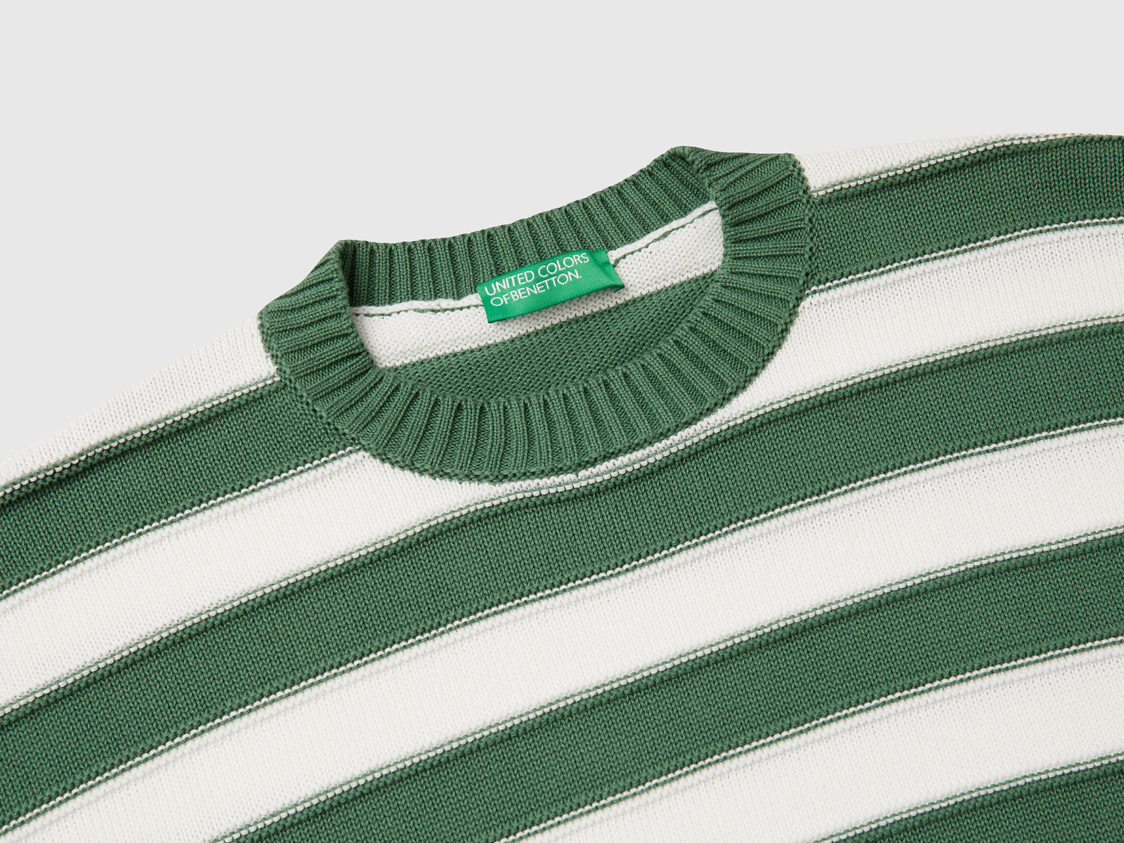 Maglia a righe in cotone tricot da donna verde 3 | Benetton Outlet