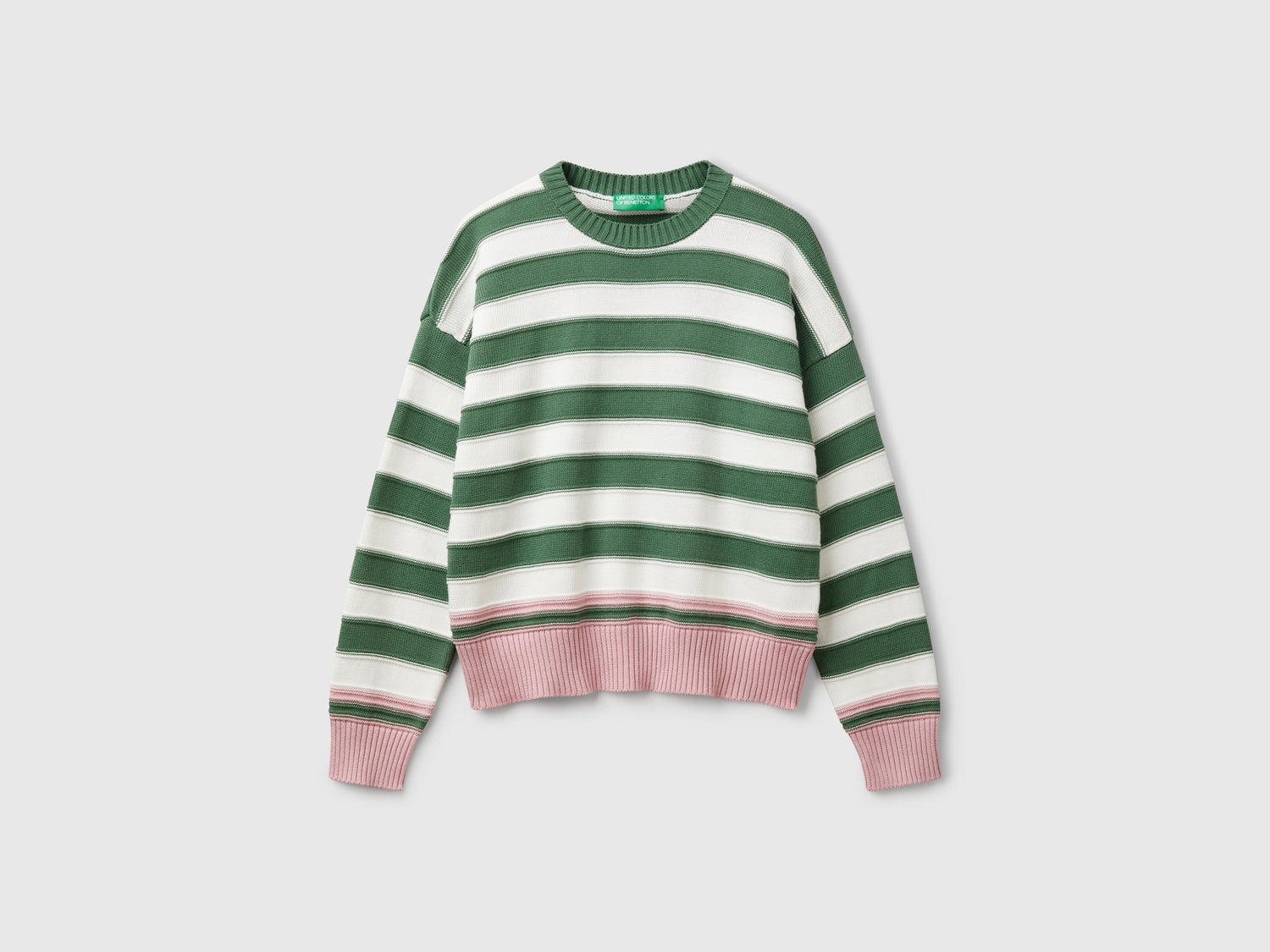 Maglia a righe in cotone tricot da donna verde | Benetton Outlet